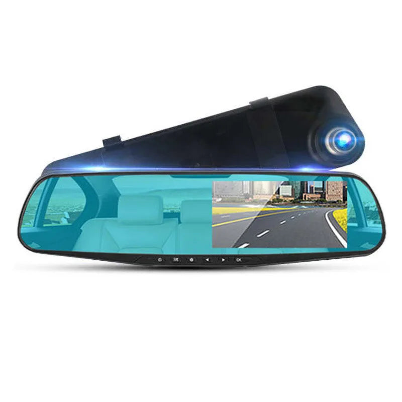 4.3-Inch Dual Lens Car DVR Rearview Mirror with 1080P IPS Front and Rear Cameras