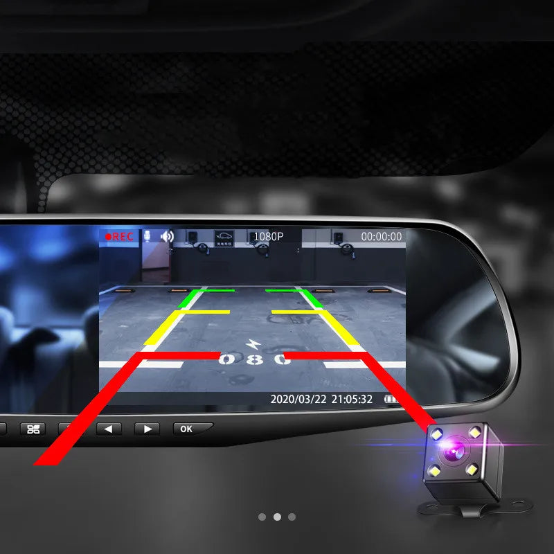 4.3-Inch Dual Lens Car DVR Rearview Mirror with 1080P IPS Front and Rear Cameras