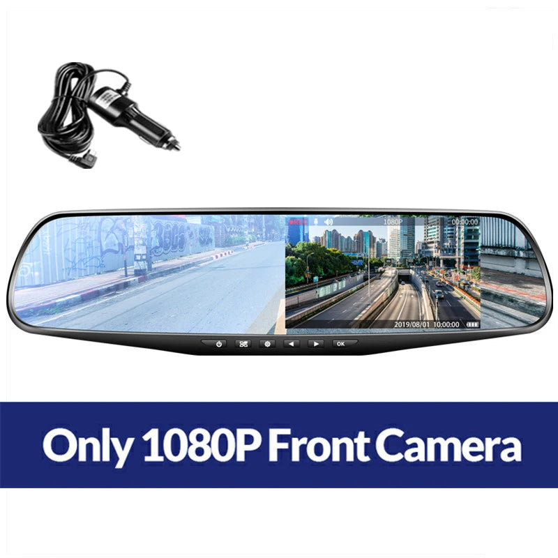 4.3-Inch Dual Lens Car DVR Rearview Mirror with 1080P IPS Front and Rear Cameras