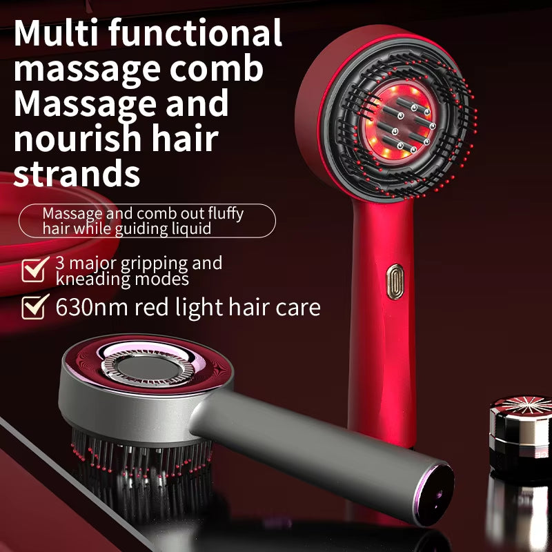 Electric Vibration Massage Comb with Red Light Therapy for Hair Follicle Stimulation and Scalp Oil Application - Promotes Hair Growth and Reduces Hair Loss